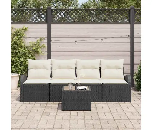 5 Daļu Dārza Dīvanu Komplekts Ar Spilventiņiem Melns Polietilēna Rotangpalmas Vidaxl