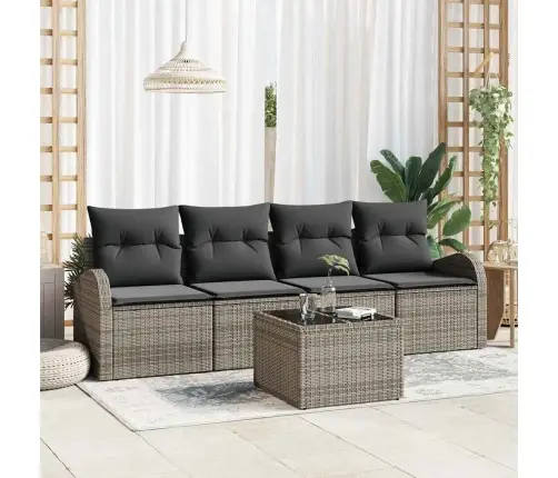 5 Daļu Dārza Dīvānu Komplekts Ar Spilveniem Pelēkā Poli Rotangpalmas Vidaxl