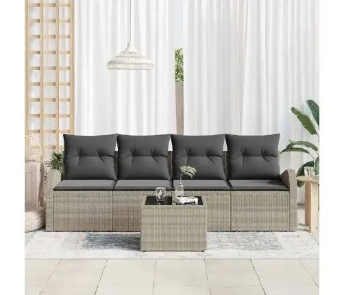 5 Daļu Dārza Dīvānu Komplekts Ar Spilveniem Gaisā Pelēkā Poli Rotangpalmas Vidaxl