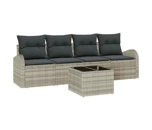 5 Daļu Dārza Dīvānu Komplekts Ar Spilveniem Gaisā Pelēkā Poli Rotangpalmas Vidaxl