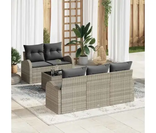 6 Daļu Dārza Dīvānu Komplekts Ar Spilveniem Gaiši Pelēks Poli Rotangpalma Vidaxl