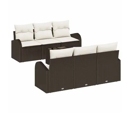 7 Daļu Dārza Dīvānu Komplekts Ar Spilveniem Brūns Poli Rotangpalma Vidaxl