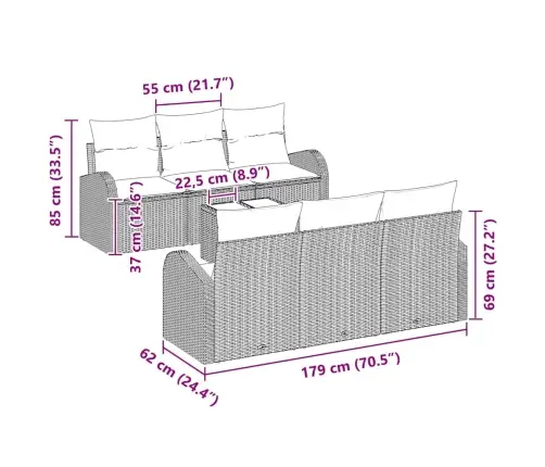 7 Daļu Dārza Dīvānu Komplekts Ar Spilveniem Brūns Poli Rotangpalma Vidaxl