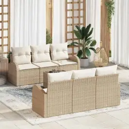 Dārza Dīvānu Komplekts Ar Spilvenu 7 Pcs Bēša 55 X 55 X 37 Cm Vidaxl