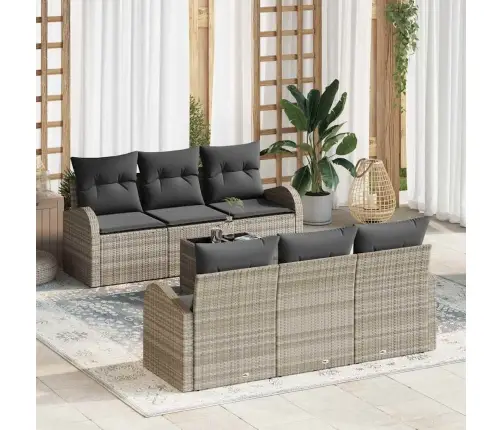 7 Daļu Dārza Dīvāna Komplekts Ar Spilveniem Gaiši Pelēks Poli Rotangpalma Vidaxl