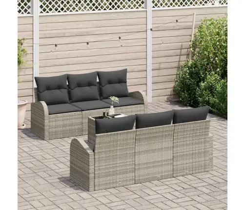 7 Daļu Dārza Dīvāna Komplekts Ar Spilveniem Gaiši Pelēks Poli Rotangpalma Vidaxl