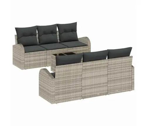 7 Daļu Dārza Dīvāna Komplekts Ar Spilveniem Gaiši Pelēks Poli Rotangpalma Vidaxl