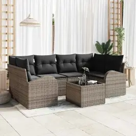 Sodo Sofų Rinkinys 7 Pcs Pilka 55 X 55 X 37 Cm Poli Ratanas