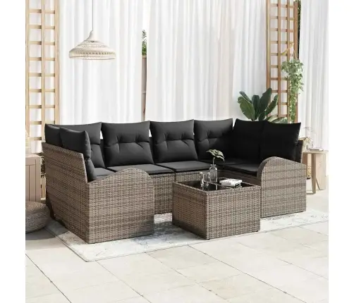 7 Daļu Dārza Dīvānu Komplekts Ar Spilveniem Pelēkā Poliratanā Vidaxl