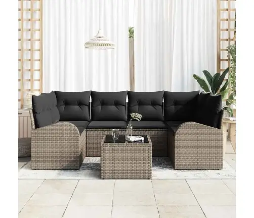 7 Daļu Dārza Dīvānu Komplekts Ar Spilveniem Pelēkā Poliratanā Vidaxl