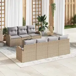 Dārza Dīvānu Komplekts 8 Pcs Bēša 55 X 55 X 37 Cm Poliratāns Vidaxl