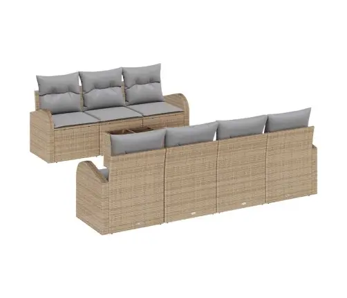 8 Gabalu Dārza Dīvānu Komplekts Ar Spilveniem Bēšs Poli Rotangpalma Vidaxl