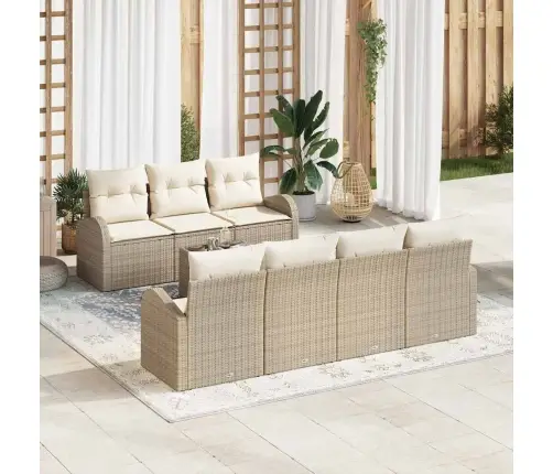 8 Daļu Dārza Dīvānu Komplekts Ar Spilveniem Bēšā Poli Rotangpalmas Vidaxl