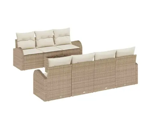 8 Daļu Dārza Dīvānu Komplekts Ar Spilveniem Bēšā Poli Rotangpalmas Vidaxl