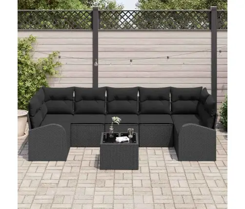 8 Gabalu Dārza Dīvānu Komplekts Ar Spilveniem Melnā Polirotangpalmas Vidaxl