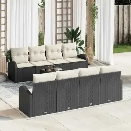 Dārza Dīvānu Komplekts 7 Pcs Melns Un Bēšs 55 X 55 X 37 Cm Vidaxl