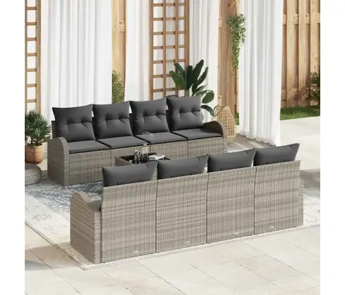 9 Gabalu Dārza Dīvānu Komplekts Ar Spilveniem Gaiši Pelēkā Poli Rotangpalmas Vidaxl
