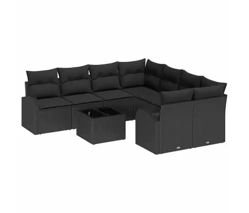 9 Gabalu Dārza Dīvānu Komplekts Ar Spilveniem Melnā Poliratanā Vidaxl