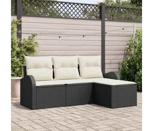 4 Vienību Dārznieku Dīvānu Komplekts Ar Spilveniem Melns Poli Rotangpalma Vidaxl