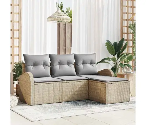 4 Gabalu Dārza Dīvānu Komplekts Ar Spilveniem Bēšs Poli Rotangpalma Vidaxl