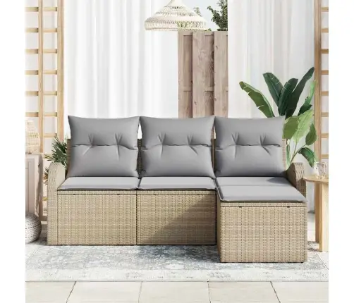 4 Gabalu Dārza Dīvānu Komplekts Ar Spilveniem Bēšs Poli Rotangpalma Vidaxl