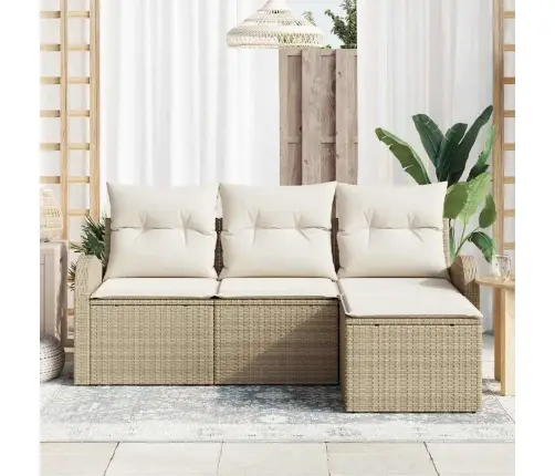 4 Daļu Dārza Dīvānu Komplekts Ar Spilveniem Bēšā Poli Rotangpalma Vidaxl