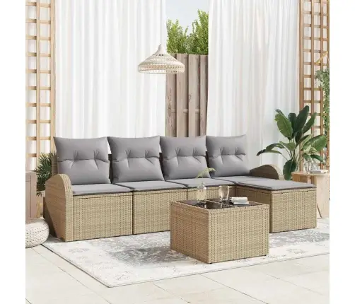 6 Gabali Dārza Dīvānu Komplekts Ar Spilveniem Bēša Polietilēna Rotangpalmas Vidaxl