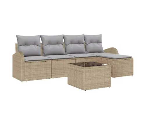 6 Gabali Dārza Dīvānu Komplekts Ar Spilveniem Bēša Polietilēna Rotangpalmas Vidaxl