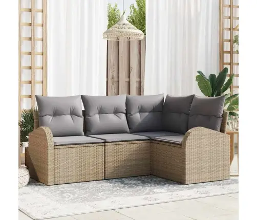 4 Gabalu Dārza Dīvānu Komplekts Ar Spilveniem Bēšā Poli Rotangpalma Vidaxl