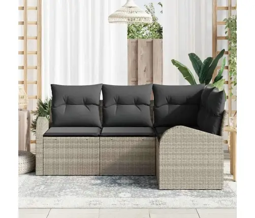 Sodo Sofų Rinkinys 4 Pcs Šviesiai Pilka Poliratanas