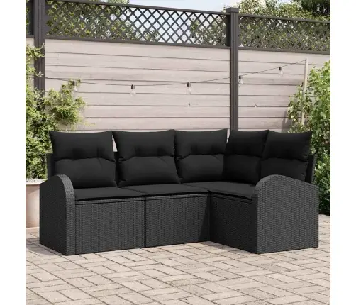 Sodo Sofų Rinkinys 4 Pcs Juoda Poliratanas