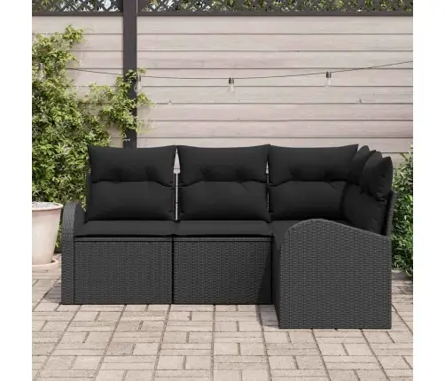 Sodo Sofų Rinkinys 4 Pcs Juoda Poliratanas