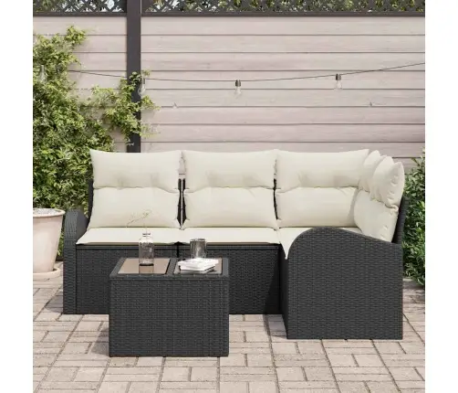 Sodo Sofų Rinkinys 5 Pcs Juoda Poliratanas