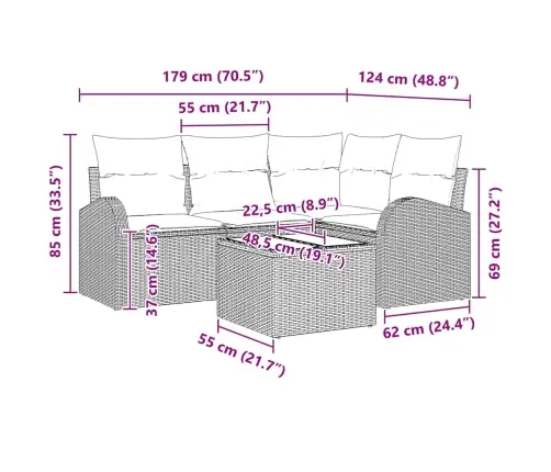 Sodo Sofų Rinkinys 5 Pcs Juoda Poliratanas