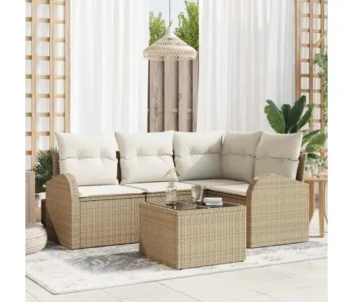 5 Daļu Dārza Dīvānu Komplekts Ar Spilveniem Brūnā Poli Rotangpalmas Vidaxl