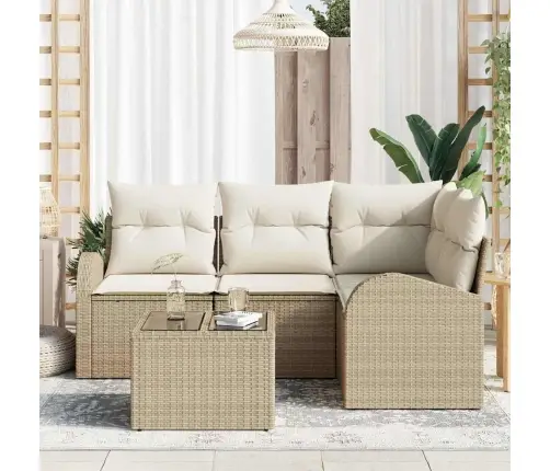 5 Daļu Dārza Dīvānu Komplekts Ar Spilveniem Brūnā Poli Rotangpalmas Vidaxl