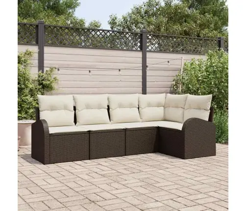 5 Daļu Dārza Dīvānu Komplekts Ar Spilveniem Brūnā Poli Rotangpalmas Vidaxl