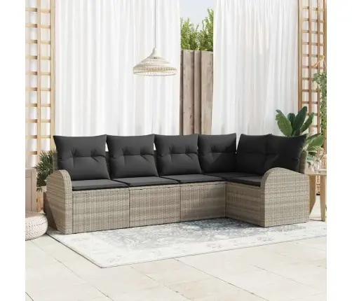 5 Gabalu Dārza Dīvānu Komplekts Ar Spilveniem Gaiši Pelēkā Polietilēna Rotangpalma Vidaxl