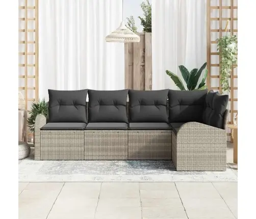 5 Gabalu Dārza Dīvānu Komplekts Ar Spilveniem Gaiši Pelēkā Polietilēna Rotangpalma Vidaxl