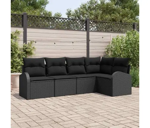 5 Gabalu Dārza Dīvānu Komplekts Ar Spilveniem Melns Polietilēna Rotangpalmas Vidaxl