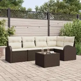 Sodo Sofų Rinkinys Su Pagalve 6 Pcs Ruda Poli Ratanas