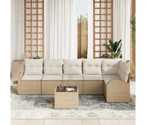 7 Daļu Dārza Dīvānu Komplekts Ar Spilveniem Brūnā Poli Rotangpalmas Vidaxl