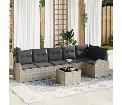 7 Daļu Dārza Dīvānu Komplekts Ar Spilveniem Pelēks Poli Rotangpalma Vidaxl