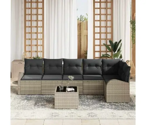 7 Daļu Dārza Dīvānu Komplekts Ar Spilveniem Pelēks Poli Rotangpalma Vidaxl