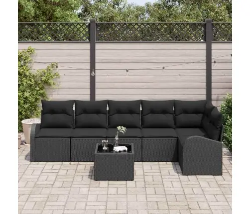 Sodo Sofų Rinkinys Su Pagalve 7 Pcs Juoda Poli Ratanas