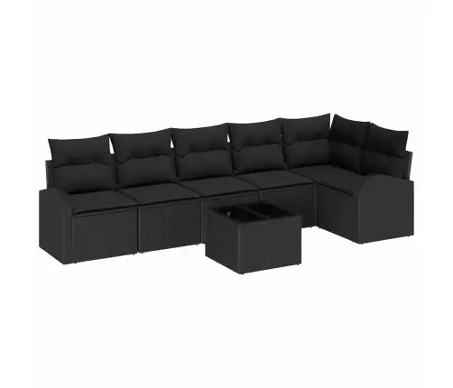 Sodo Sofų Rinkinys Su Pagalve 7 Pcs Juoda Poli Ratanas