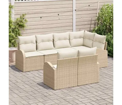 Sodo Sofų Rinkinys Su Pagalve 7 Pcs Smėlio Poli Ratanas Sodo Sofų Rinkinys Su Pagalve 7 Pcs Smėlio Poli Ratanas