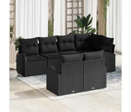 7 Daļu Dārza Dīvānu Komplekts Ar Spilveniem Melnā Poliratanā Vidaxl
