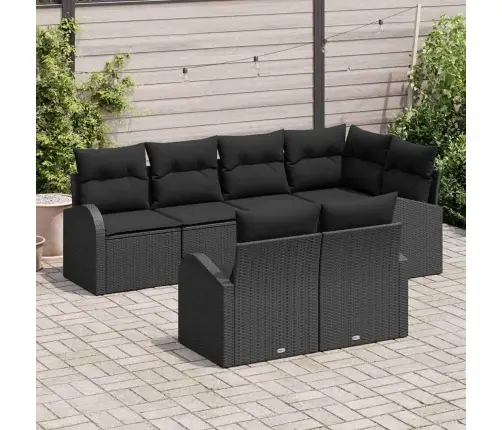 7 Daļu Dārza Dīvānu Komplekts Ar Spilveniem Melnā Poliratanā Vidaxl