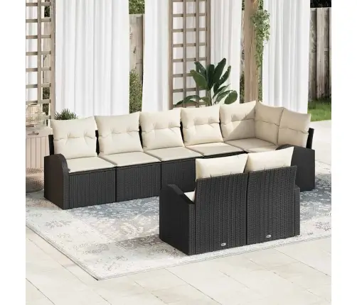 8 Sēdvietu Dārza Dīvānu Komplekts Ar Spilveniem Melnā Krāsā, Polietilēna Rotangpalma Vidaxl